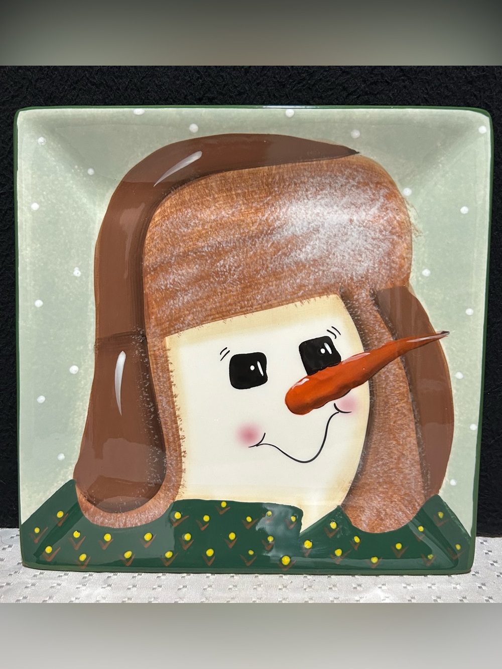 Vintage Oneida Snowman Portraits Christmas Dinner Plate 10” Square Replacement